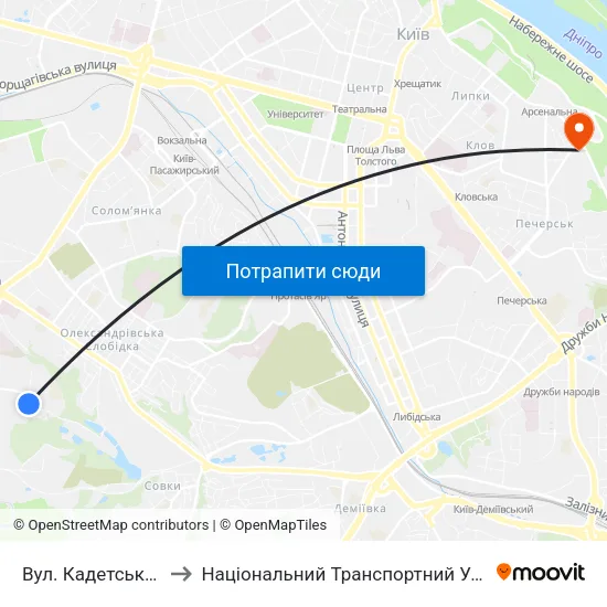 Вул. Кадетський Гай to Національний Транспортний Університет map