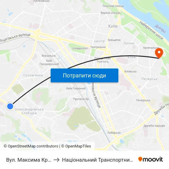 Вул. Максима Кривоноса to Національний Транспортний Університет map