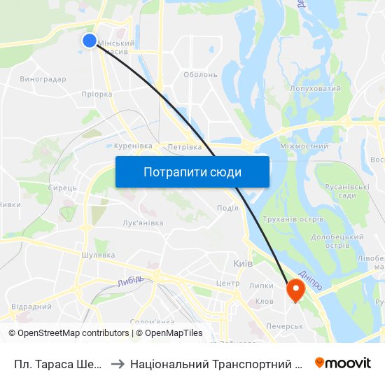 Пл. Тараса Шевченка to Національний Транспортний Університет map