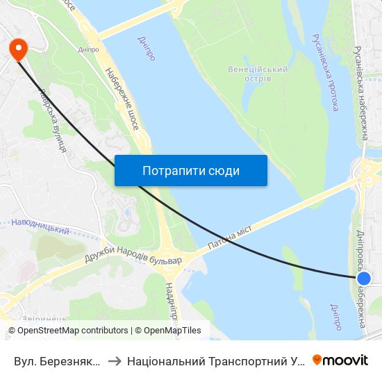 Вул. Березняківська to Національний Транспортний Університет map