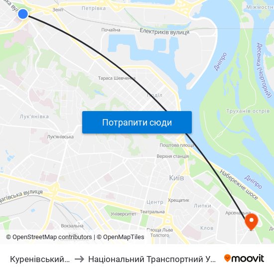 Куренівський Парк to Національний Транспортний Університет map