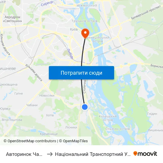 Авторинок Чапаєвка to Національний Транспортний Університет map