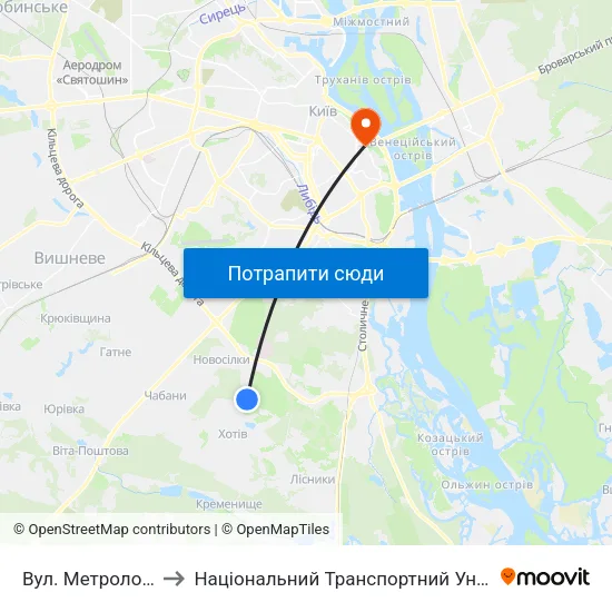 Вул. Метрологічна to Національний Транспортний Університет map