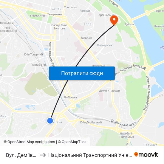 Вул. Деміївська to Національний Транспортний Університет map