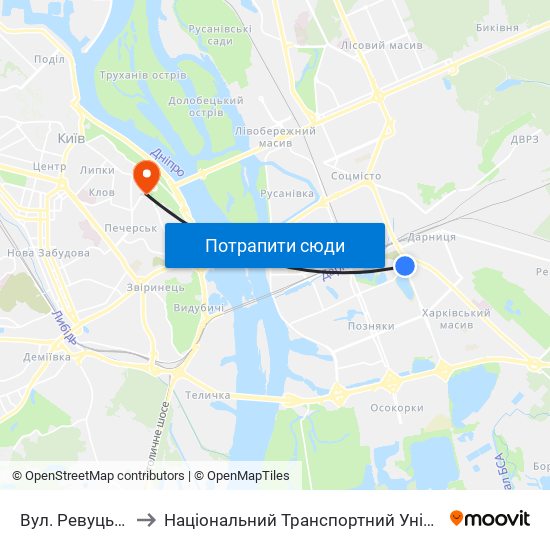 Вул. Ревуцького to Національний Транспортний Університет map