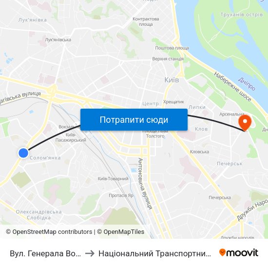 Вул. Генерала Воробйова to Національний Транспортний Університет map