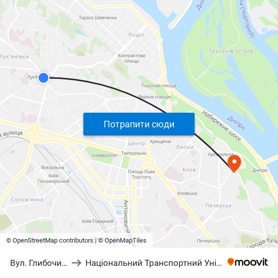 Вул. Глибочицька to Національний Транспортний Університет map