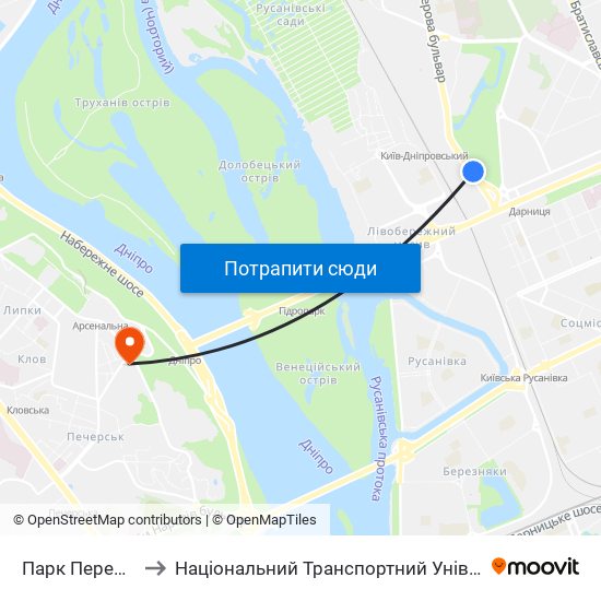 Парк Перемога to Національний Транспортний Університет map