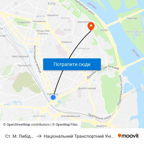 Ст. М. Либідська to Національний Транспортний Університет map