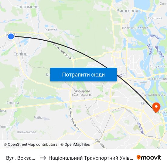Вул. Вокзальна to Національний Транспортний Університет map