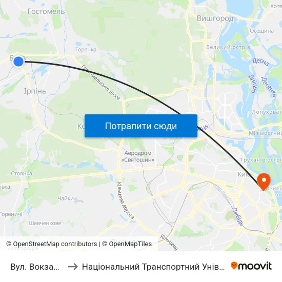 Вул. Вокзальна to Національний Транспортний Університет map