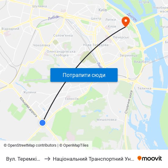 Вул. Теремківська to Національний Транспортний Університет map