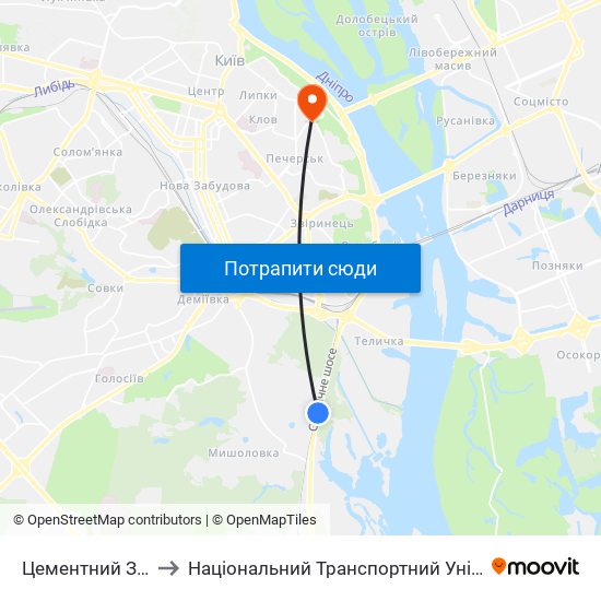 Цементний Завод to Національний Транспортний Університет map