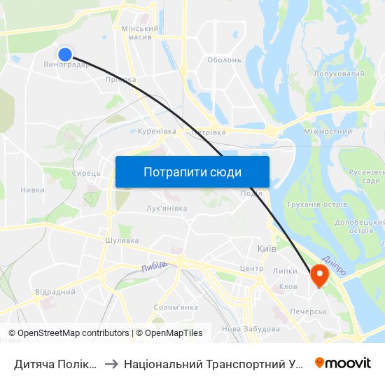 Дитяча Поліклініка to Національний Транспортний Університет map