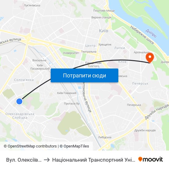 Вул. Олексіївська to Національний Транспортний Університет map