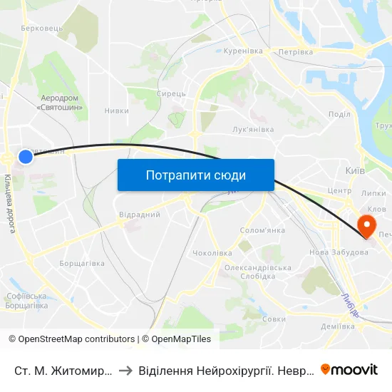 Ст. М. Житомирська to Віділення Нейрохірургії. Неврологія. map