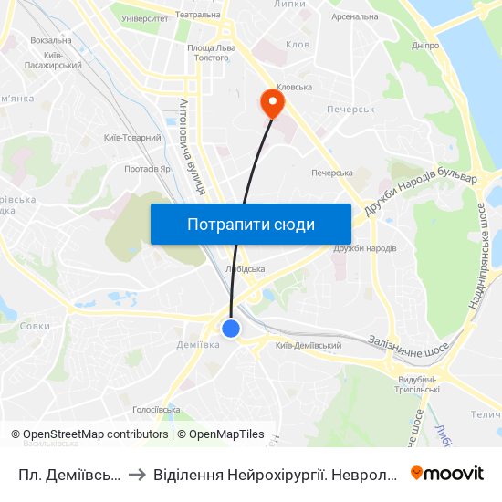 Пл. Деміївська to Віділення Нейрохірургії. Неврологія. map