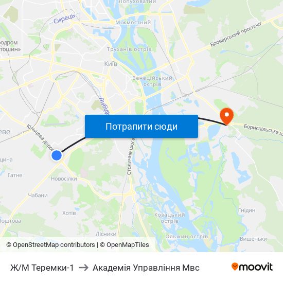 Ж/М Теремки-1 to Академія Управління Мвс map