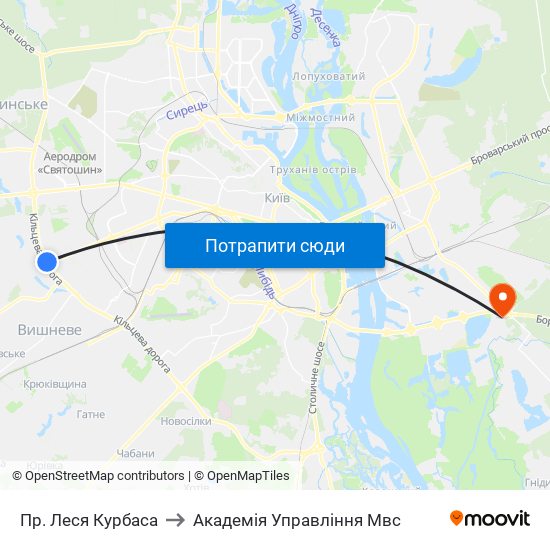 Пр. Леся Курбаса to Академія Управління Мвс map