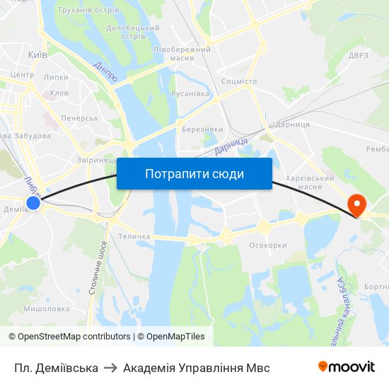 Пл. Деміївська to Академія Управління Мвс map