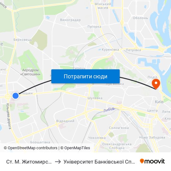 Ст. М. Житомирська to Університет Банківської Справи map