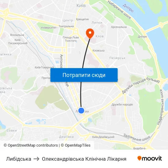 Либідська to Олександрівська Клінічна Лікарня map