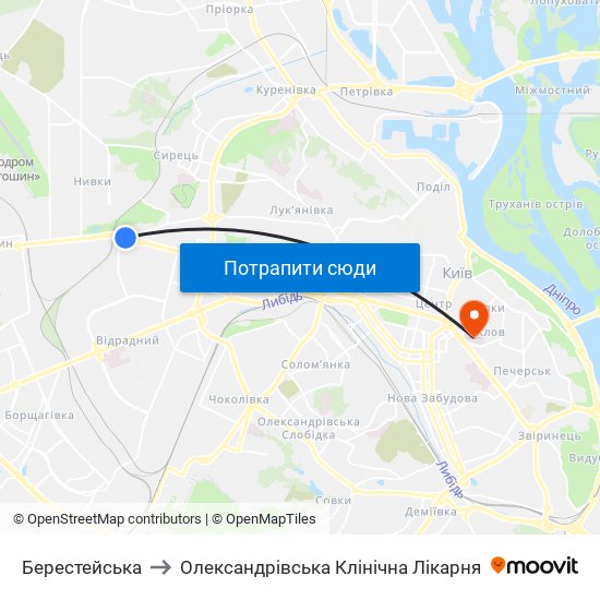 Берестейська to Олександрівська Клінічна Лікарня map