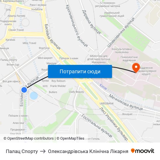 Палац Спорту to Олександрівська Клінічна Лікарня map