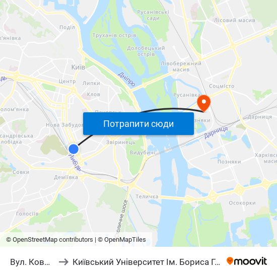 Вул. Ковпака to Київський Університет Ім. Бориса Грінченка map