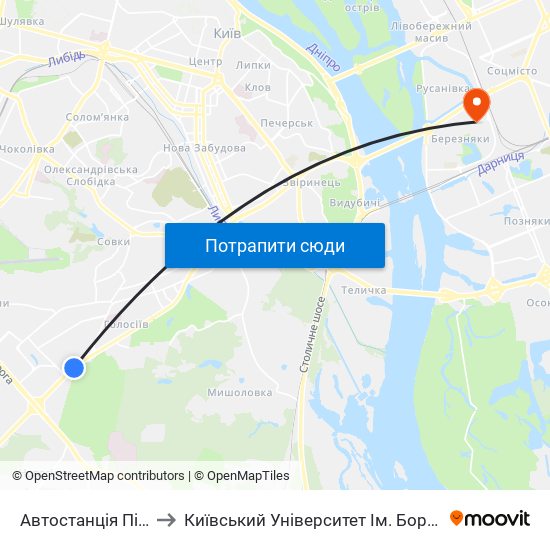 Автостанція Південна to Київський Університет Ім. Бориса Грінченка map