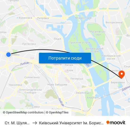 Ст. М. Шулявська to Київський Університет Ім. Бориса Грінченка map