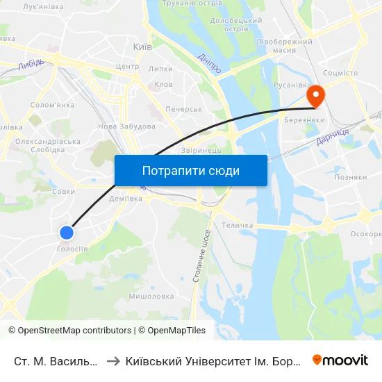 Ст. М. Васильківська to Київський Університет Ім. Бориса Грінченка map