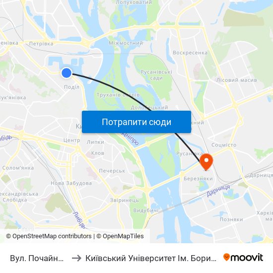 Вул. Почайнинська to Київський Університет Ім. Бориса Грінченка map