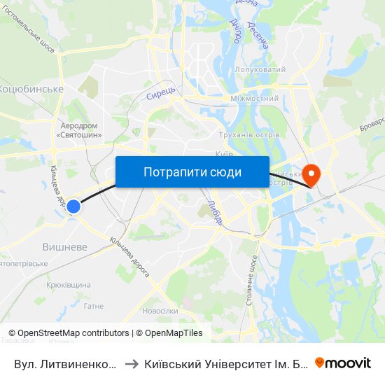 Вул. Литвиненко-Вольгемут to Київський Університет Ім. Бориса Грінченка map