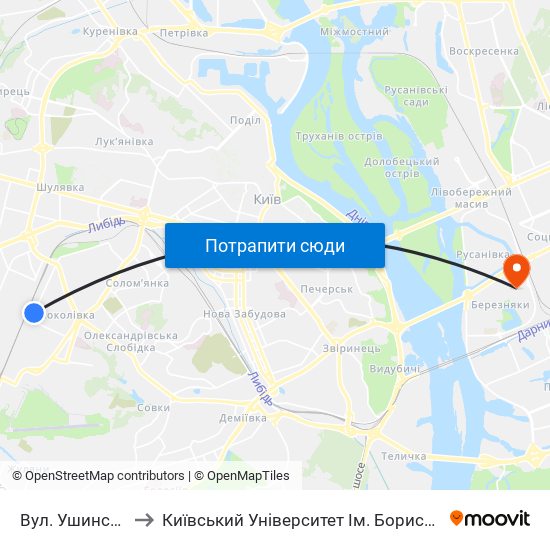 Вул. Ушинського to Київський Університет Ім. Бориса Грінченка map