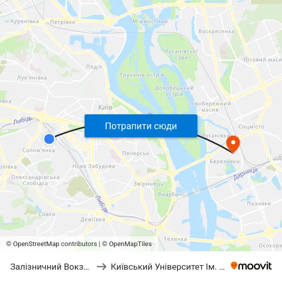Залізничний Вокзал Південний to Київський Університет Ім. Бориса Грінченка map