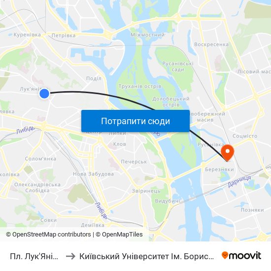 Пл. Лук'Янівська to Київський Університет Ім. Бориса Грінченка map