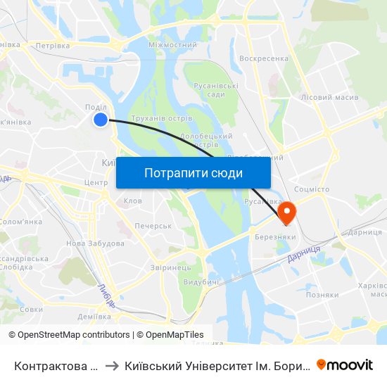Контрактова Площа to Київський Університет Ім. Бориса Грінченка map