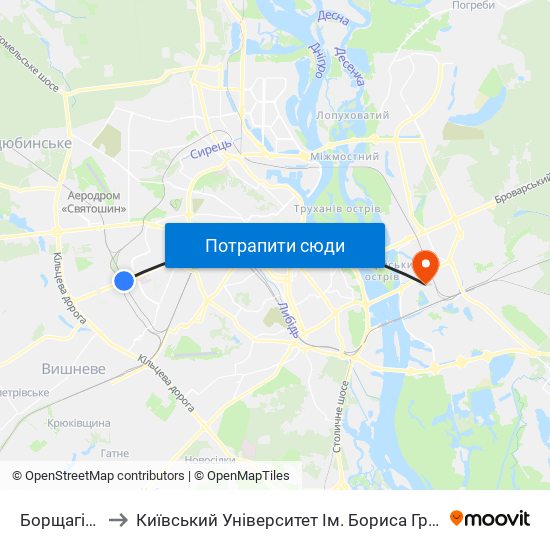 Борщагівка to Київський Університет Ім. Бориса Грінченка map