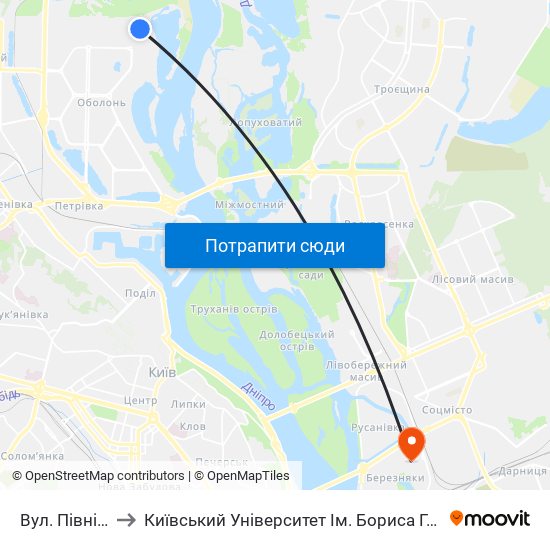 Вул. Північна to Київський Університет Ім. Бориса Грінченка map