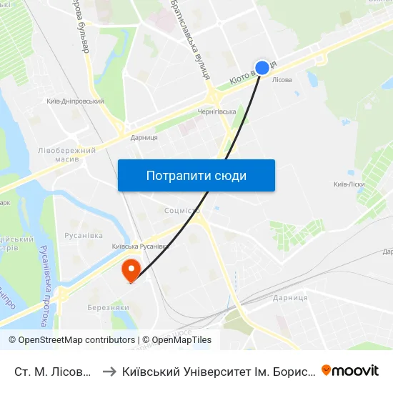 Ст. М. Лісова (242) to Київський Університет Ім. Бориса Грінченка map
