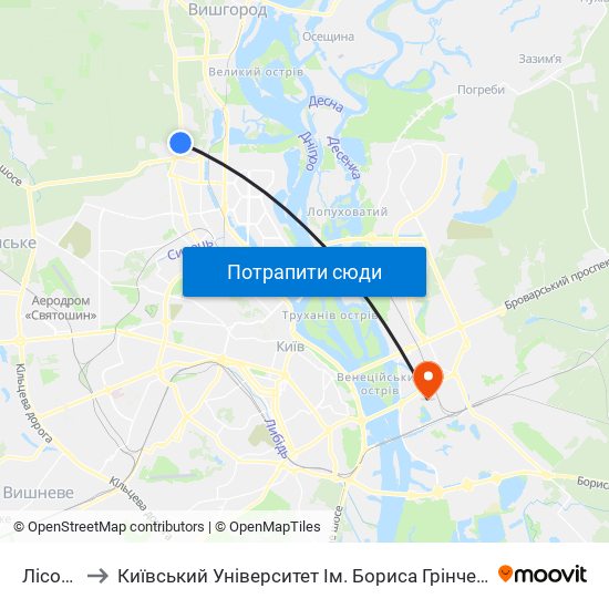 Лісова to Київський Університет Ім. Бориса Грінченка map