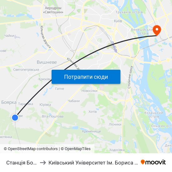 Станція Боярка to Київський Університет Ім. Бориса Грінченка map
