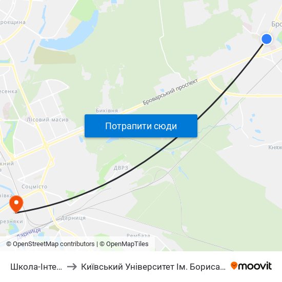 Школа-Інтернат to Київський Університет Ім. Бориса Грінченка map