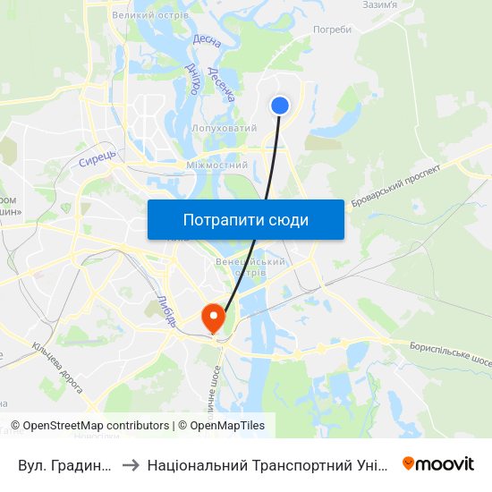 Вул. Градинська to Національний Транспортний Університет map