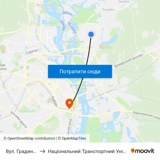 Вул. Градинська to Національний Транспортний Університет map