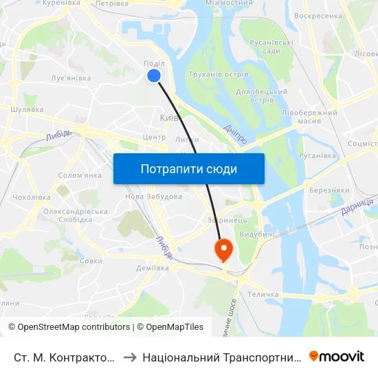 Ст. М. Контрактова Площа to Національний Транспортний Університет map