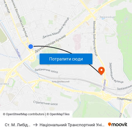 Ст. М. Либідська to Національний Транспортний Університет map