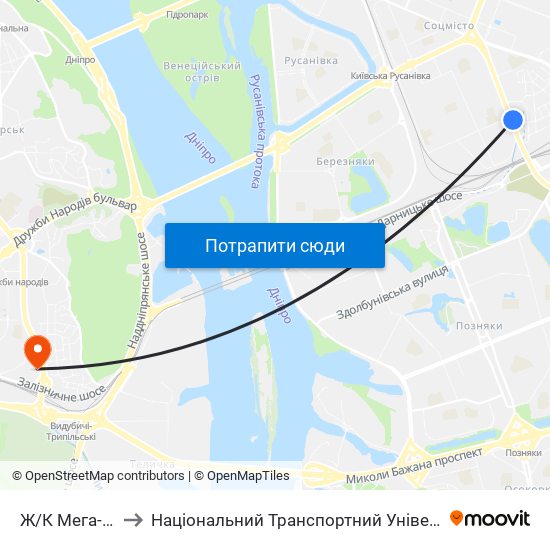 Ж/К Мега-Сiтi to Національний Транспортний Університет map