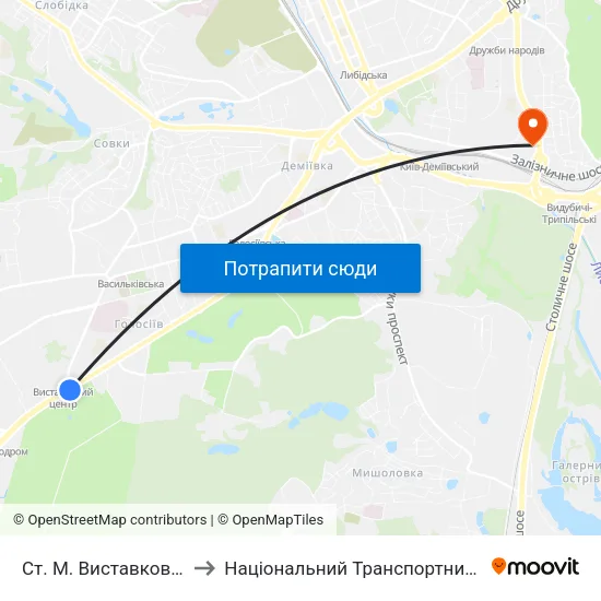 Ст. М. Виставковий Центр to Національний Транспортний Університет map